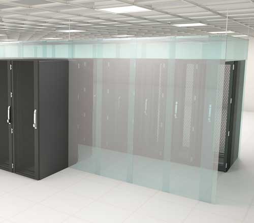 Wide aisle containment strip curtain wall in a data center