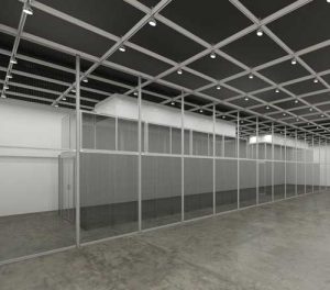 Floor to ceiling aisle containment wall panel rendering