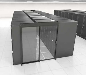 A single sliding aisle containment door in a data center
