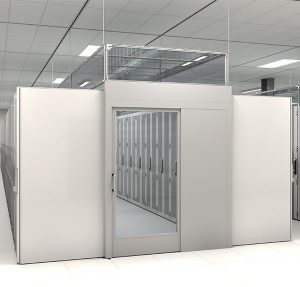 Rendering of cold aisle containment in a data center