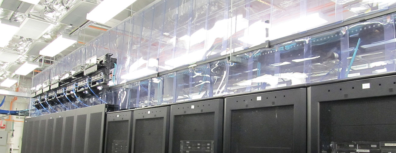 strip door curtains containing data center server racks