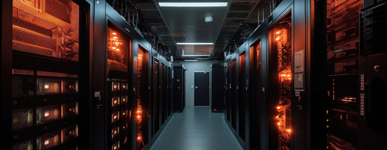 interior of data center with ai powered cooling systems